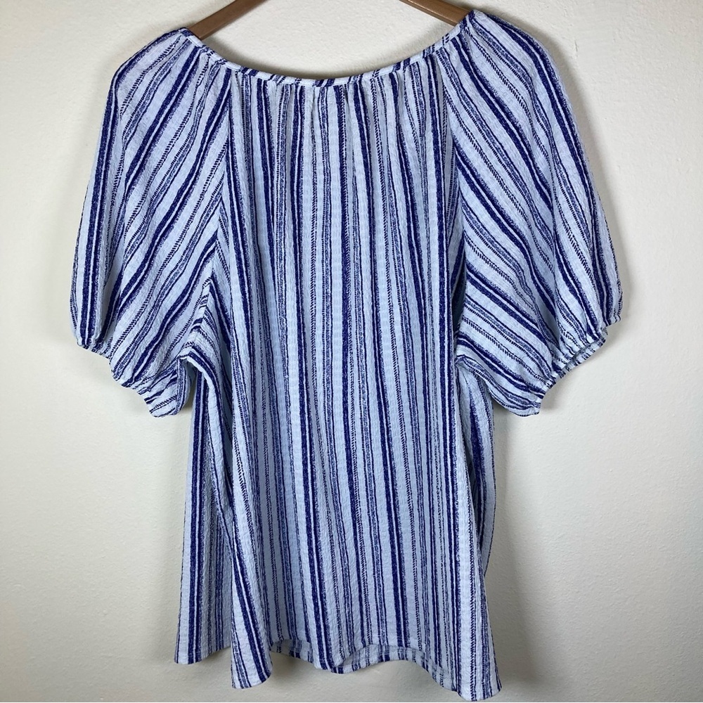 SHOL Los Angeles Blue White Stripe Smocked Peasant Top 3X - Picture 11 of 13